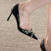 Brand Designer Women Summer New Brand PU Leather Sexy Pointed Stiletto Heels Luxury Rhinestone Party Dress Ladies Pumps Zapatos