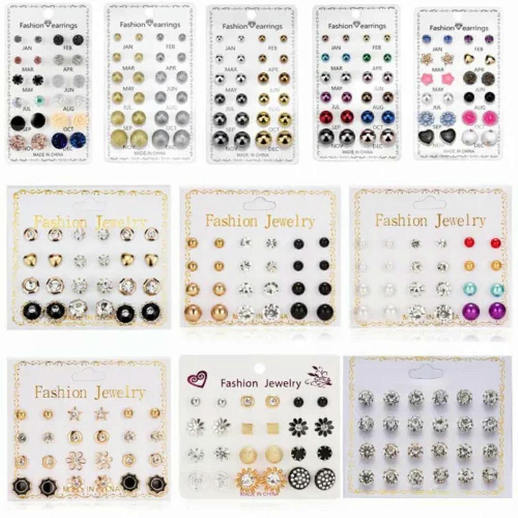 20Pair/Box Colorful Crystal Ear Stud Earrings Set Women Weddings Party Jewellery-5-12 Pairs Colorful Crystal