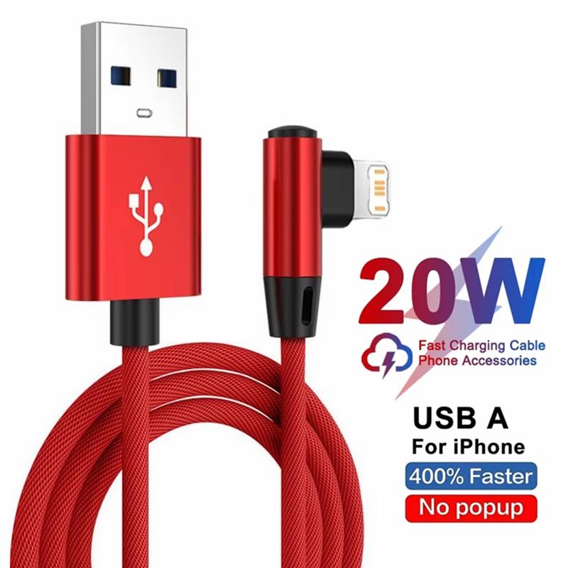Прямоугольный USB-кабель для быстрой зарядки iPhone 11 12 13 Pro XS Max X XR 6 6S 7 8 14 Plus, плетеный кабель для передачи данных с локтем 1 м 2 м 3 м