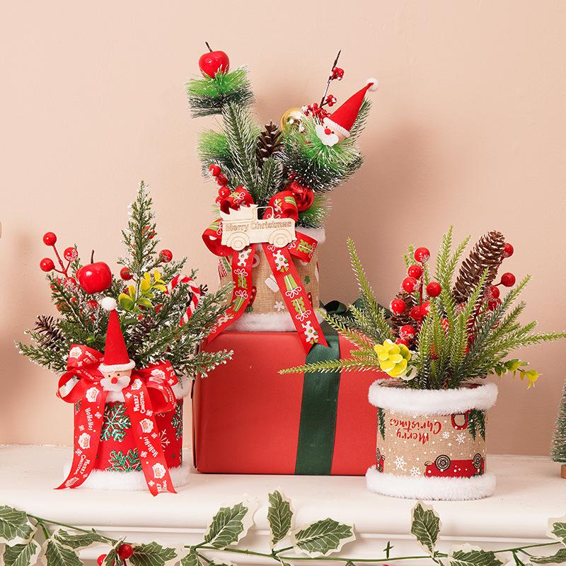 35CM Mini Christmas Tree Ornament Potted Plant for Holiday Decoration