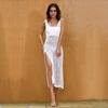 Cover-ups Sexy Strap Open Back Knitted Summer Beach Mesh Dress Crochet Tunic Women Beachwear Swimsuit Cover Up Sarongs Q902