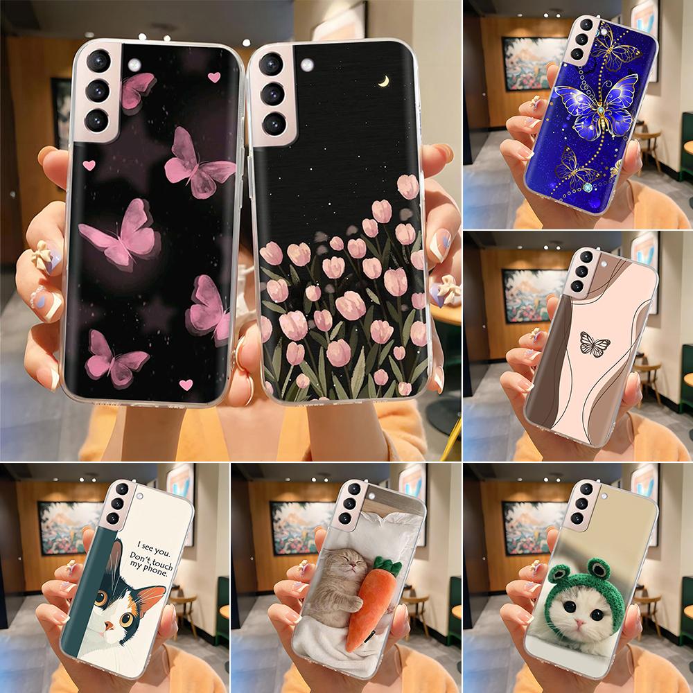 Чехол для телефона Samsung S21 FE Plus Ultra Бабочка Кошка Мягкий силиконовый чехол для Galaxy S21+ S21FE S 21 Защитный Funda Coque