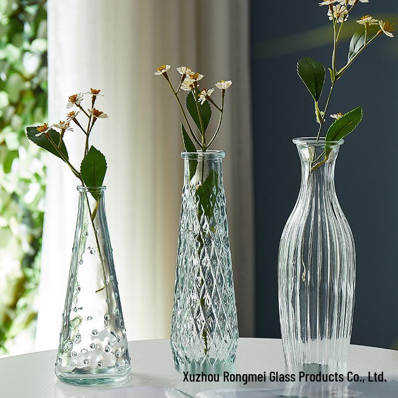 Европейская ваза из рельефного стекла в стиле легкой роскоши для гостиной, для цветочных композиций - Прозрачный гидропонный орнамент