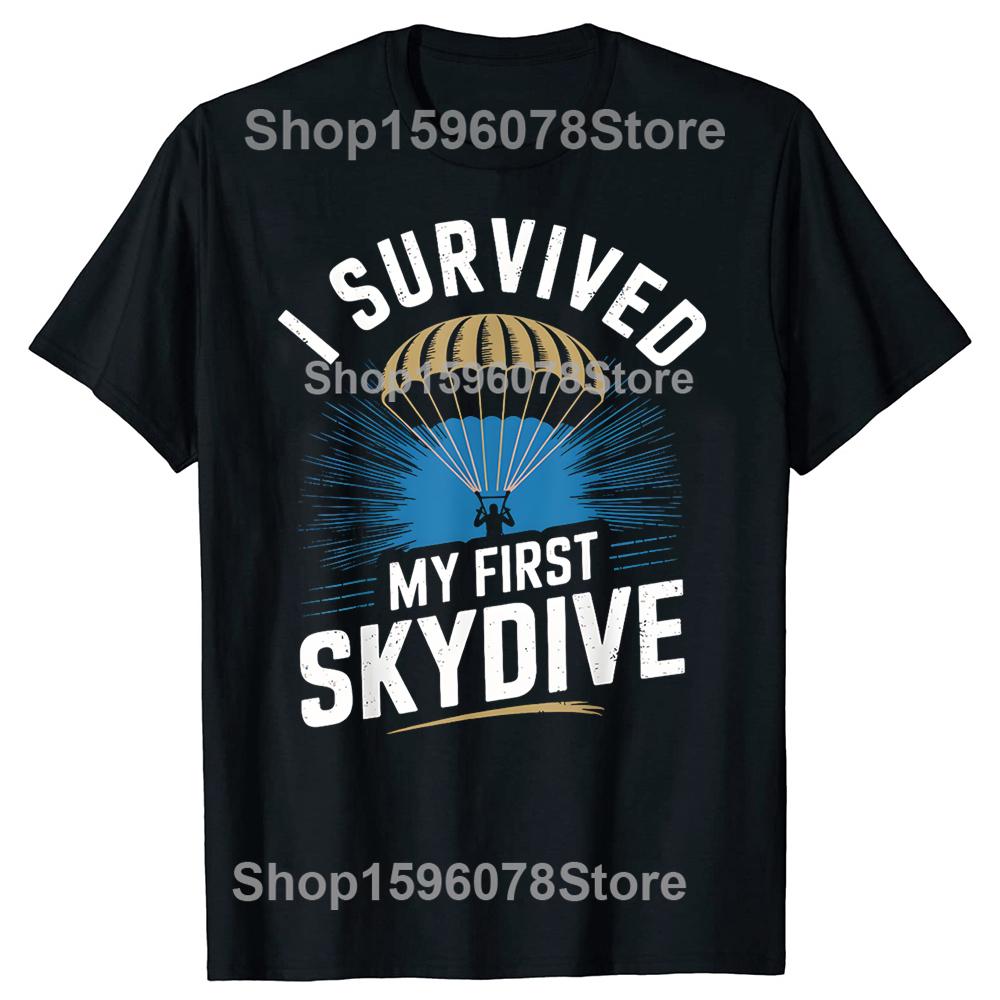 Первый Прыжок с Парашютом Смешная Футболка для Парашютистов Парашют Sky Diving Футболка Унисекс Хлопок Короткий Рукав Оверсайз Свободная Футболка Топы