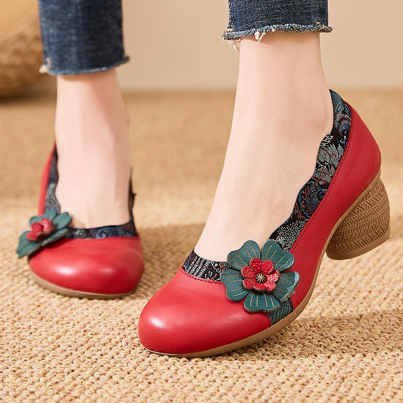 Fashion GKTINOO 2025 Spring Flower Genuine Cow Leather Shoes Women Shoes Elegant Fashion Shoes Woman Retro Handmade Shoes High Heels