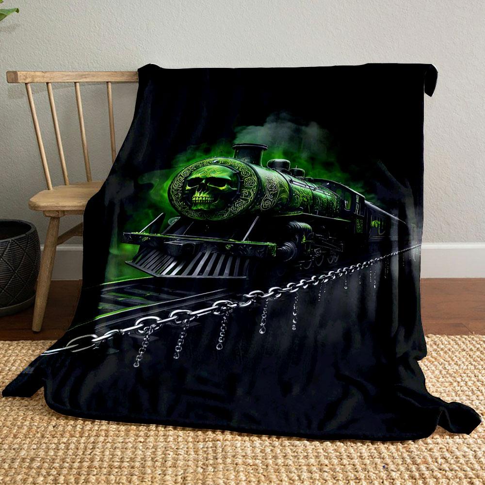 Ghostly Green Skull Train print blanket soft and cozy perfect for the living room bed sofa or a nap,gift