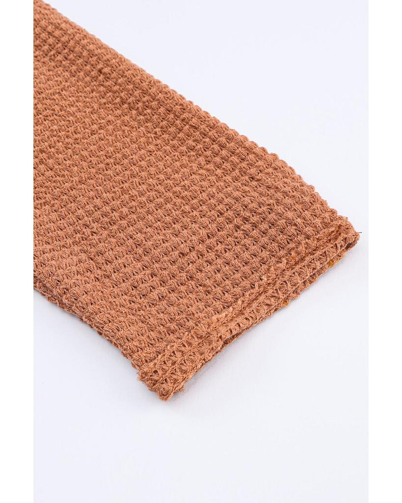 Azura Exchange Button Contrast Trim Waffle Knit Top