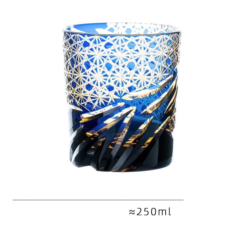 Japanese Vintage Edo Kiriko Whiskey Cup High Grade Crystal Wine Glass Dragon Eye Pattern Medieval Hand Cut Whisky Glass Gift Box