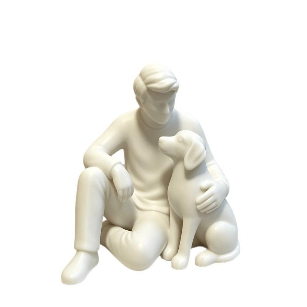 3D Printed Dog Figurine Cute Canine Statues Crafts Desktop Use Boy And Dog Statues Home Decoration