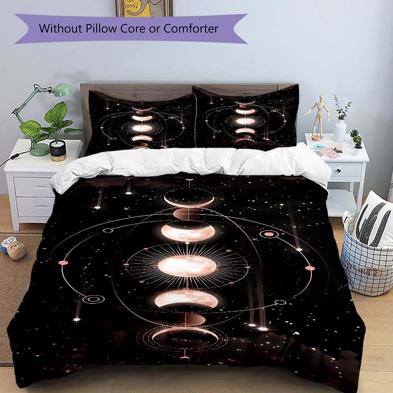 3pcs Moon Phases Celestial Bedding Set, Includes 1 Comforter + 2 Pillowcases, Without Pillow Inserts, Soft Comfortable, Lightweight Breathable098