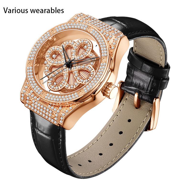 Модные британские часы с бриллиантами для мужчин и женщин, модные часы с вращающимся полым циферблатом