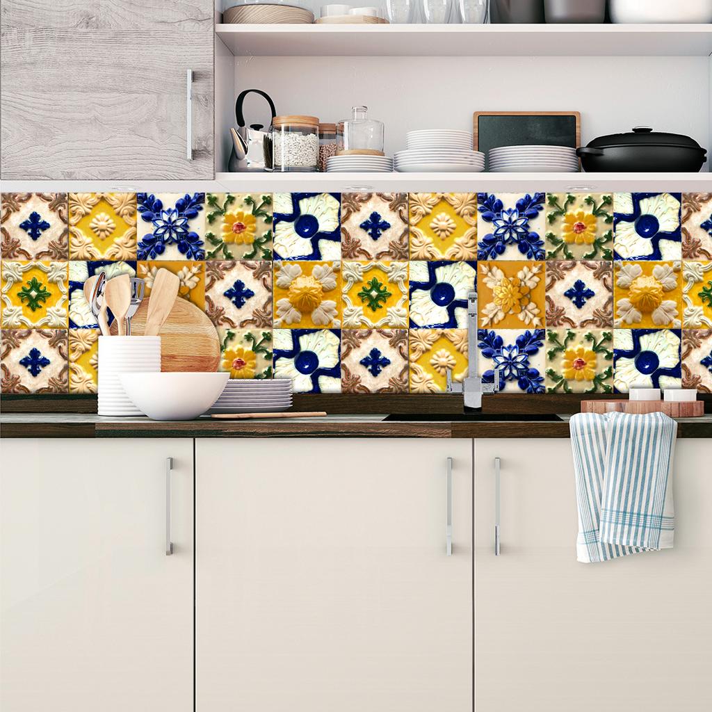 10pcs Flat Rustic Retro Tiles Wall Sticker Kitchen Backsplash Wardrobe Bathroom Glass Waterproof Self-adhesive Art Wallpaper