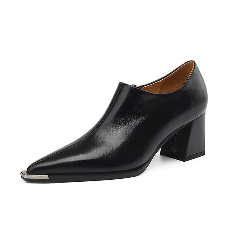 Французский темперамент, универсальные и удобные, с боковой молнией, не снимающие усталость ног, британский стиль, ретро, кожаные туфли, острый носок, толстый каблук, одинарные туфли