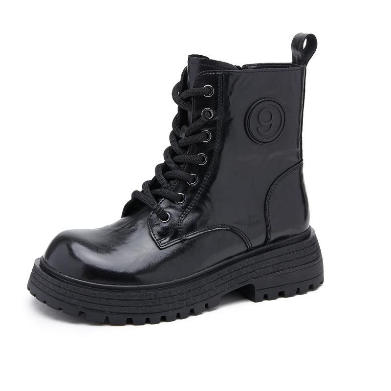 8583 Leather Martin Boots Women's Platform Short Boots 2025 Autumn and Winter New Two-layer Cowhide Locomotive Knight Thin Boots