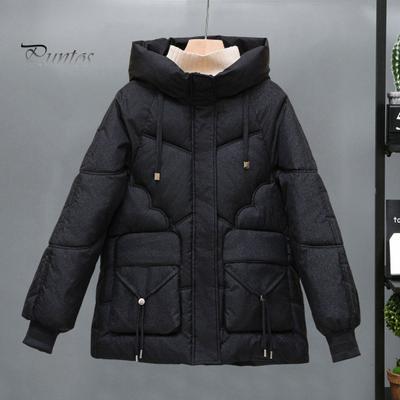 Зимнее пуховое пальто с утолщенным капюшоном, карманами, застежкой-молнией, шнурком и карманами, ветрозащитное, сохраняющее тепло, повседневная верхняя одежда для холодной погоды