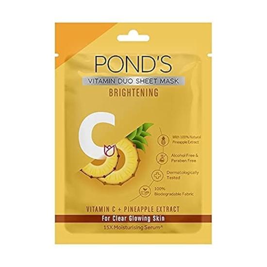 Осветляющая тканевая маска POND'S с витамином C, с экстрактом ананаса для чистой и сияющей кожи, без парабенов, биоразлагаемая ткань, 25 мл