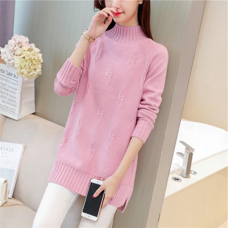 Women's Winter High Neck Vintage Sweater Plus Size Casual Pullover Knit Long Sleeve Printed Long Sleeve