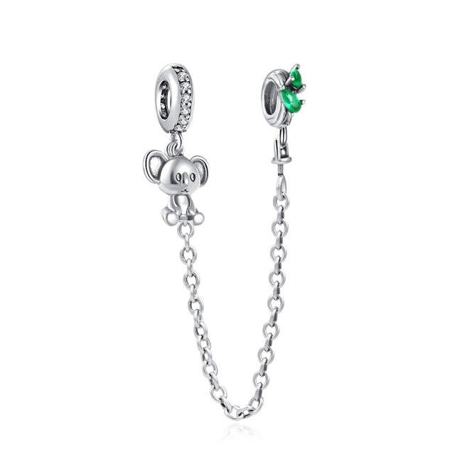 Silver 925 Zirconia Butterfly Flower Crown Safety Chain Charm Bead Fit Bracelet Pendant DIY Jewelry For Women