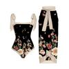 New Vintage Ethnic Print Women's One Piece Swimsuit Two Piece Sheer Skirt Conservative Push Up Padded Swimwear Beachwear
