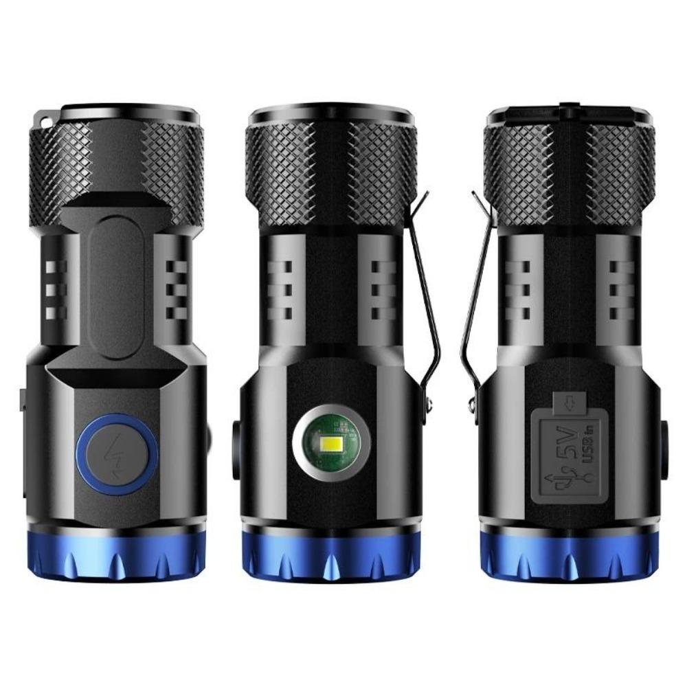 4000MAH Mini Led Flashlight USB Rechargeable Torch Powerful Work Light with Side Light and Shade Camping Lantern with Tail Magnet