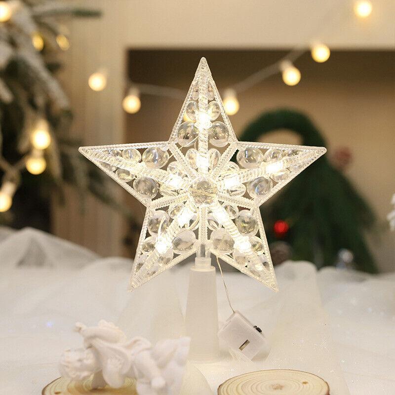 Glitter Star Christmas Tree Topper with LED Light Decor Xmas Tree Top Ornament