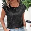 Женская футболка с круглым вырезом без рукавов свободного кроя футболка с блестящими пайетками повседневные футболки стандартного кроя топ повседневная одежда