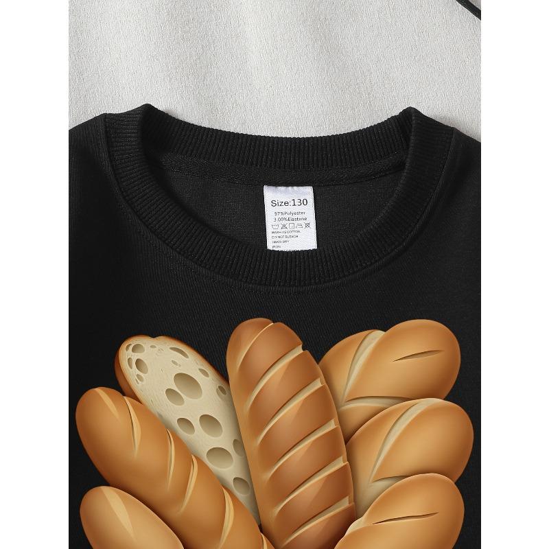 Kids Crewneck Sweatshirt, Basket Bread Loaf Graphic Print,Spring Autumn Casual Sport Tops