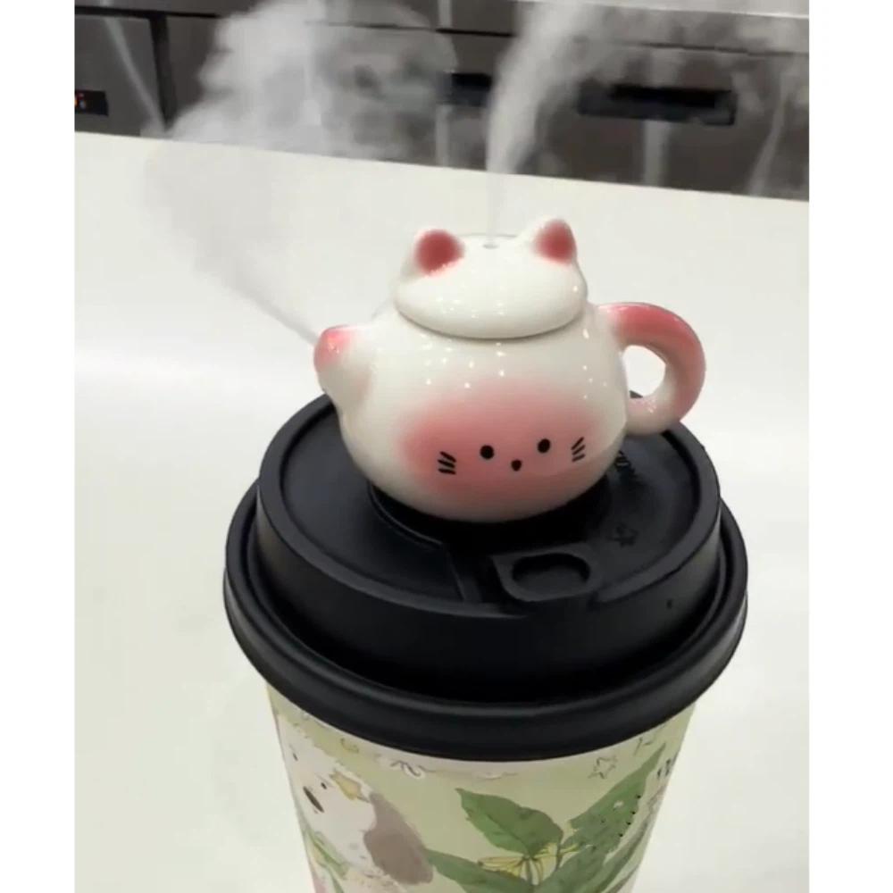 Chinese Style Milk Tea Lid Accessories Traditional Ceramic Cat Ear Pot Home Decor