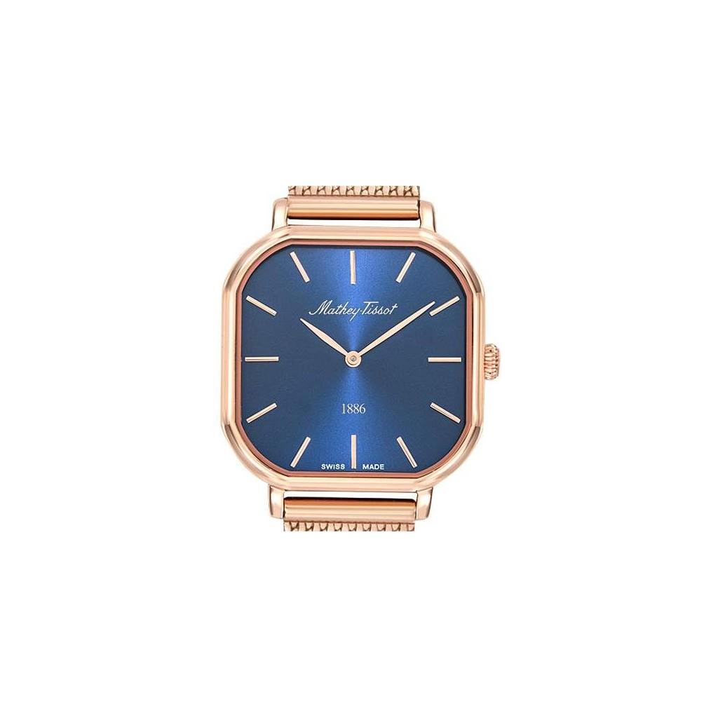 Mathey-Tissot Женские кварцевые часы Monsoon Square Rose Gold Tone из нержавеющей стали с синим циферблатом D7917PBU