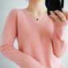 Women's Cozy Knitted Pullover Cashmere Sweater V Neck Fuzzy Slim Fit Sweater