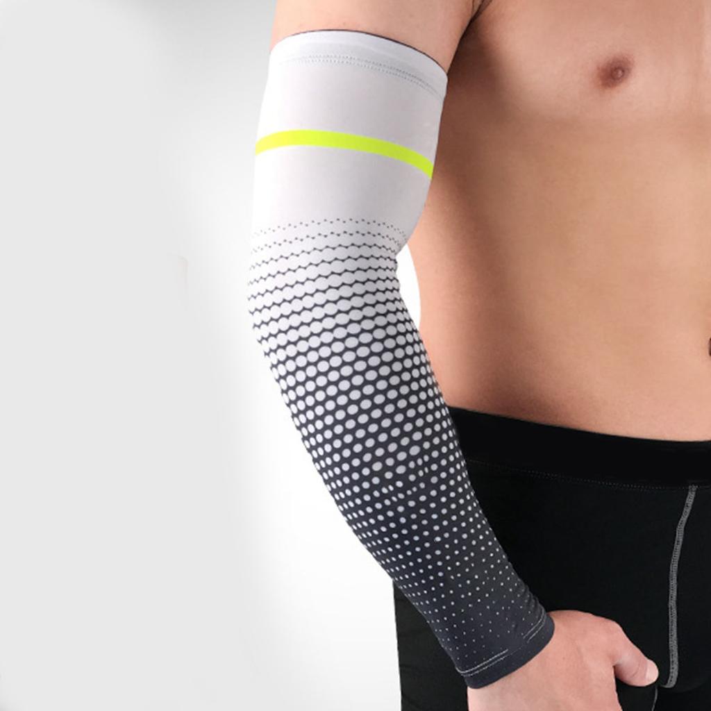 One Pair Sports Sleeve Lightweight Breathable Unisex Ice Silk Compression Arm Sleeve for Cycling Sun Protection White L