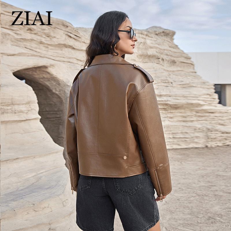 ziai Новая весна осень женская короткая куртка из искусственной кожи повседневное пальто из искусственной кожи свободные мотоциклетные куртки модная уличная одежда большое корейское пальто ZP-30110