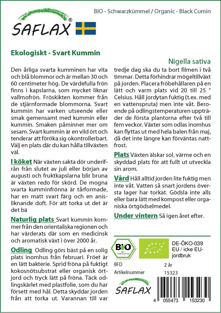 SAFLAX Garden in the Bag - Органический - Черный тмин - 300 семян - С субстратом в подходящем пакете - Nigella sativa