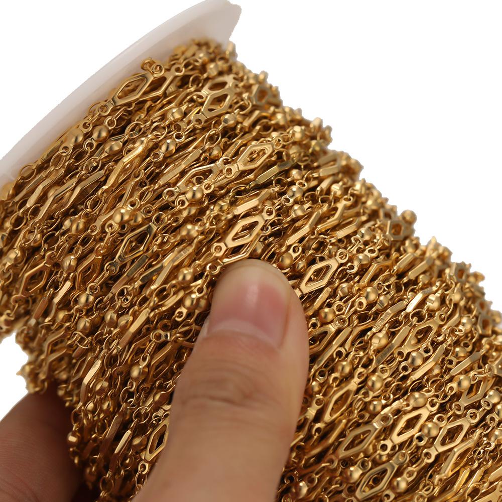 1 Meter Stainless Steel Gold Color Plated Rhombus Beads Connectors Link Chains Jewelry Making Chain for DIY Necklace Body Chains