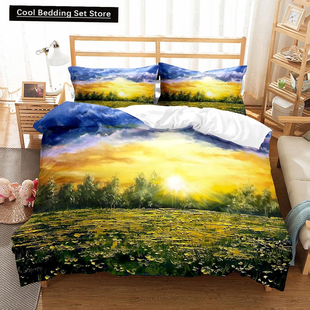 Oil Painting Landscape King Queen Duvet Cover Eiffel Tower Bedding Set Natural Scenery Quilt Cover Polyester Comforter Cover