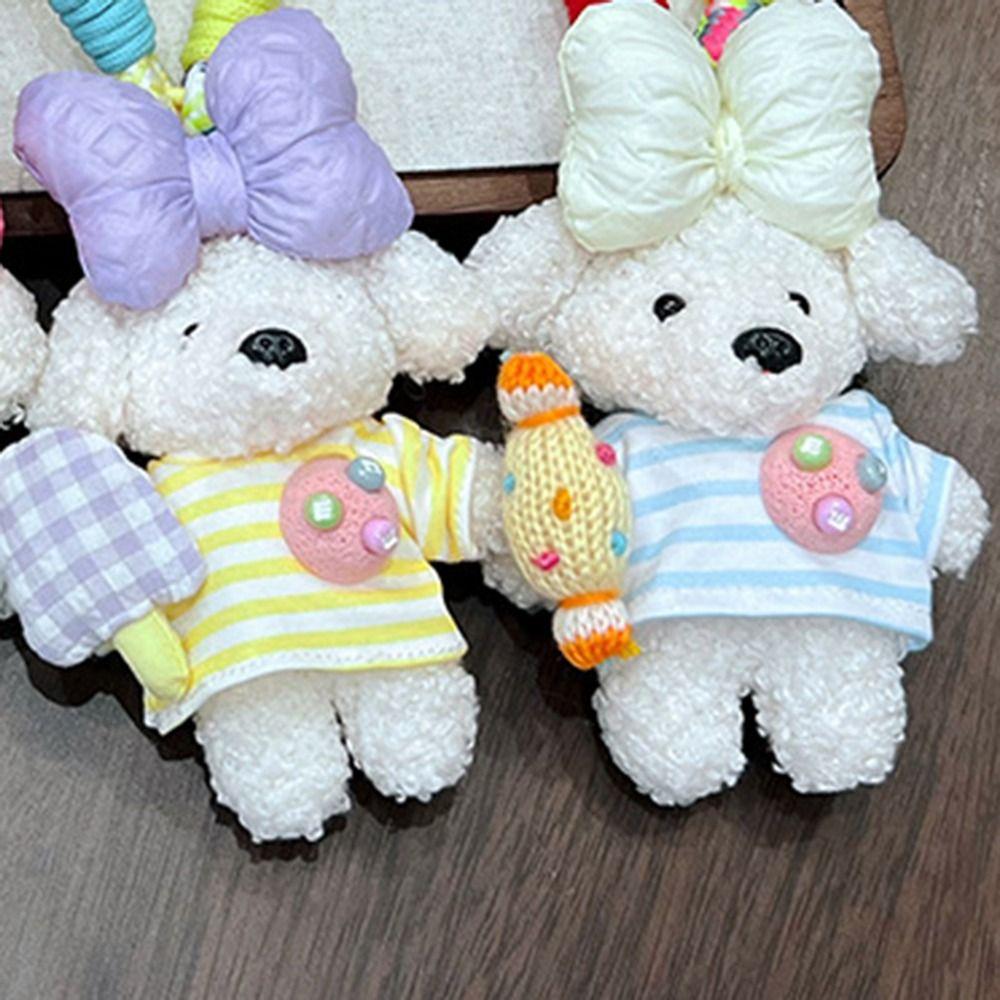 Cute Cartoon Cartoon Dopamine Dog Keychain Striped Top Car Key Ring New Bag Charm Small Gifts