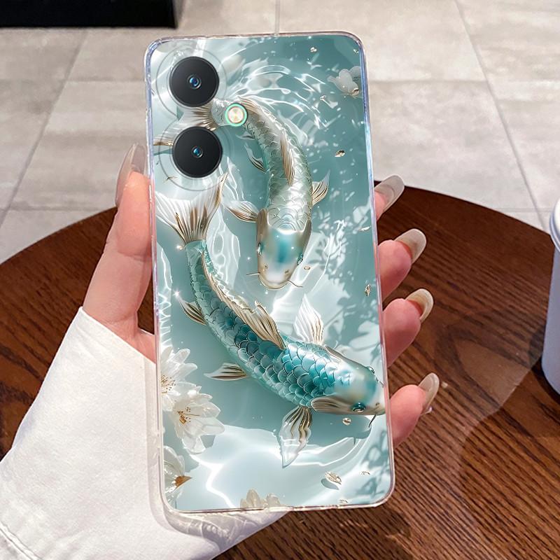 Чехол для Vivo Y27 V2249 / Y27 5G V2302 / Y27s V2322 Прозрачная Крышка Роскошный Милый Сердце Любви Кролик Забавный Мягкий Силикон ТПУ Чехол для Телефона