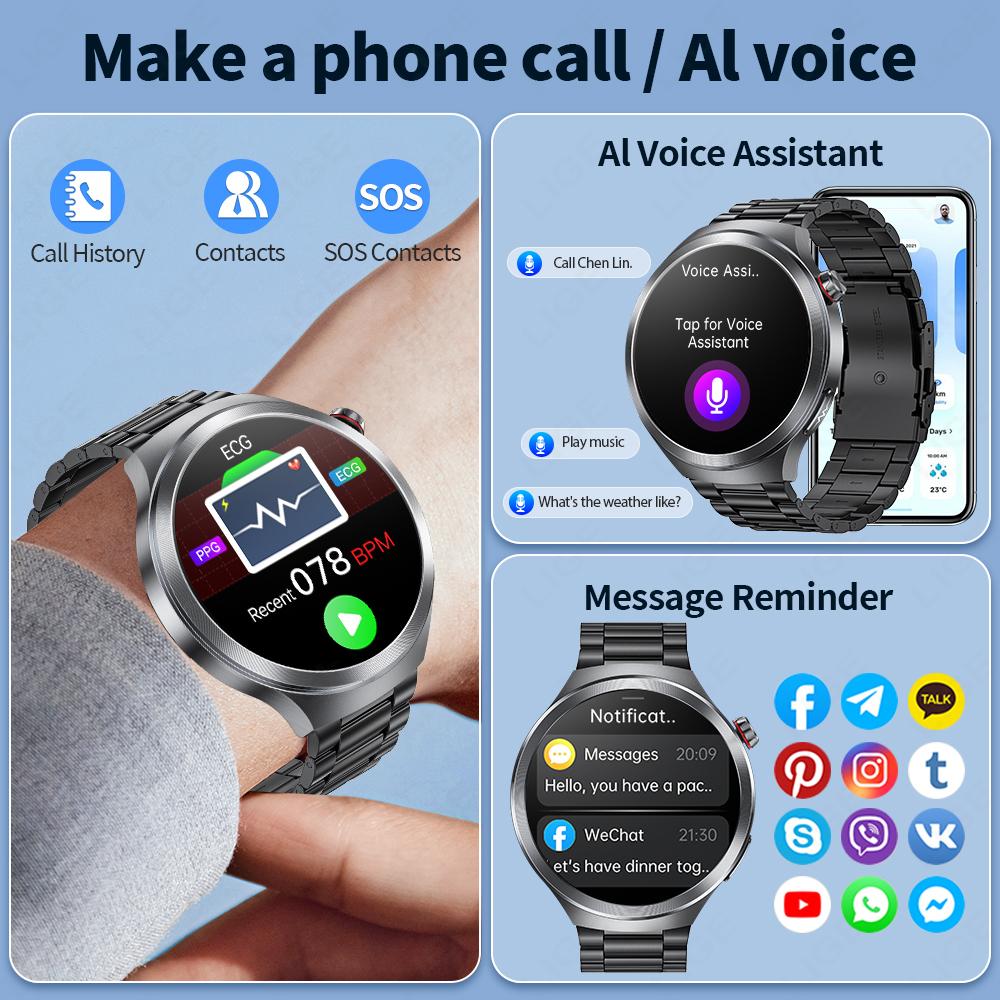 SACOSDING 2025 New AI Diagnosis ECG+PPG Smart Watch Blood Pressure Body Temperature Men Bluetooth Call Health Smartwatch