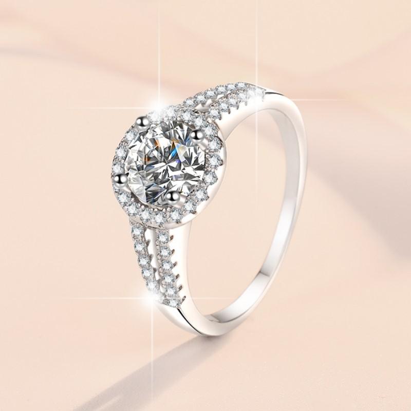 D Color 1ct Moissanite Ring S925 Sterling Silver Women's Ring Round Bag V Carat Ring Engagement Diamond Ring Wedding Ring Gift for Girlfriend