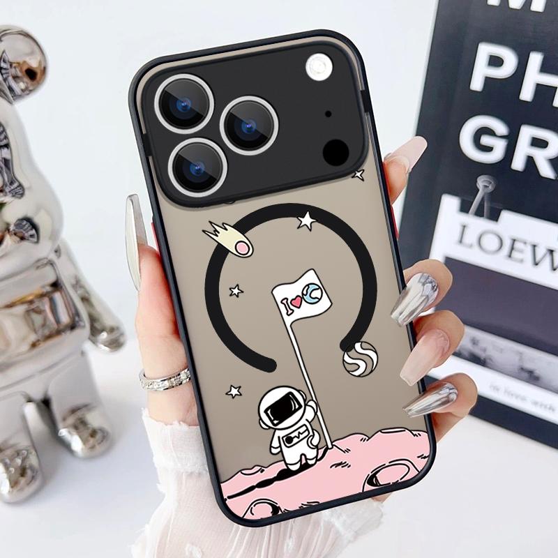 Магнитный чехол для телефона с милым рисунком астронавта для iPhone 17 15 16 Pro Max 14 13 Pro 17 Для Magsafe Беспроводная зарядка Мягкий край