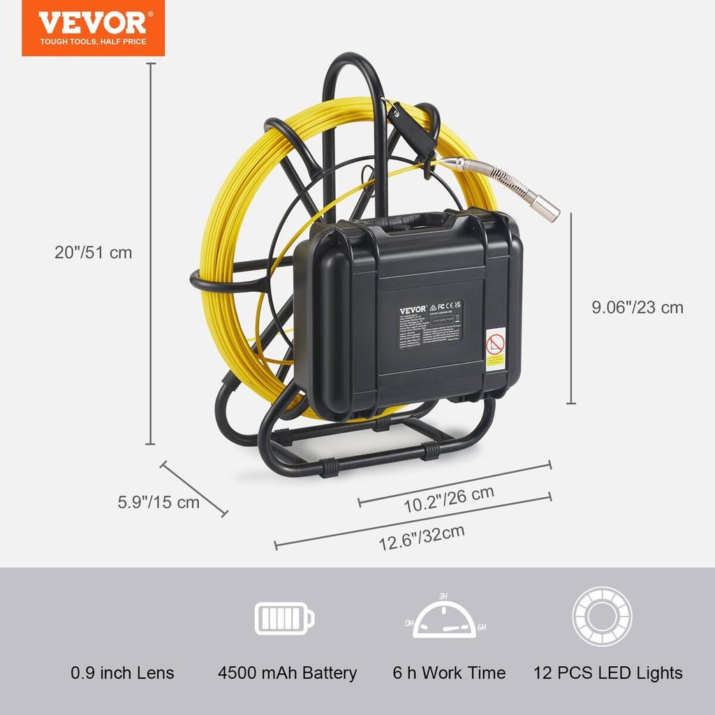 Sewer Camera Pipe Inspection Camera 9-inch 720p Screen Pipe Camera 165 ft