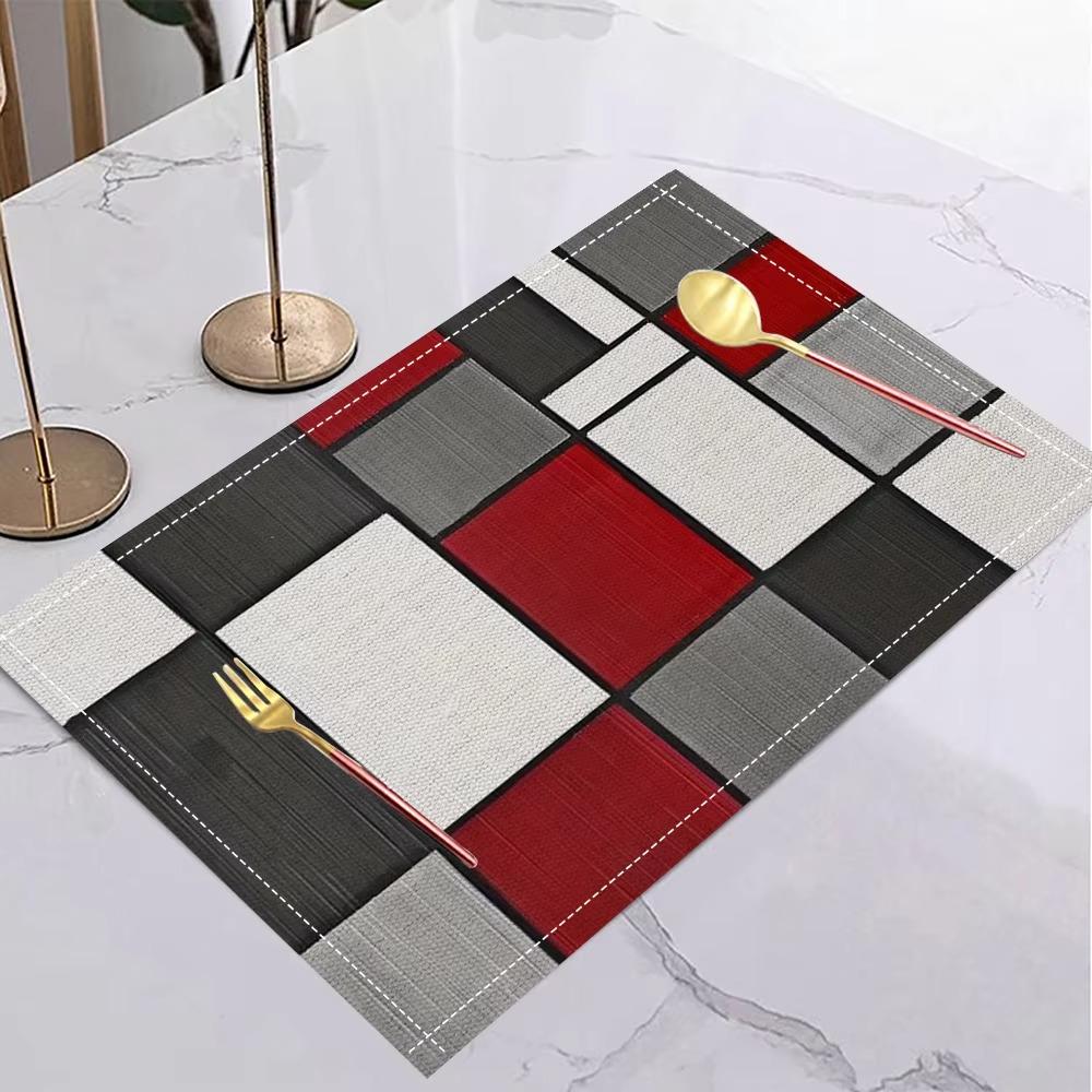 6 Piece Plaid Pattern Geometric Aesthetic Placemat Waterproof Dinning Table Mat Restaurant
