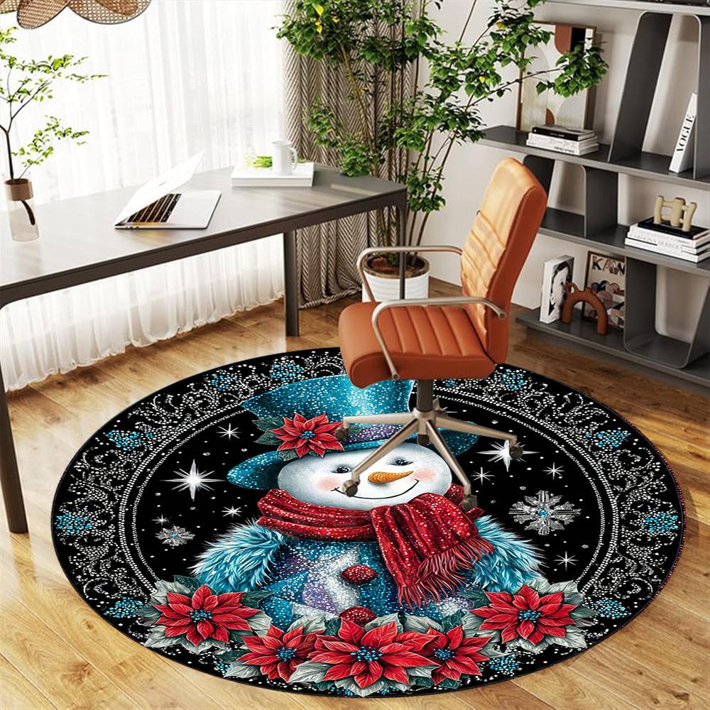 1PC snowman flowers Office Round Area Rug, Under Office Chairs Bedroom Living Room Home Decor, Carpet for Office -1110162