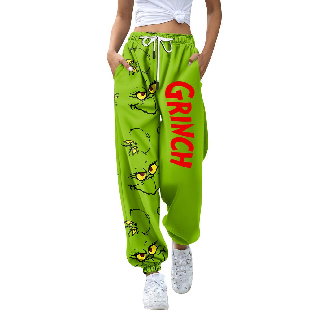 Женские модные рождественские свободные однотонные повседневные спортивные брюки с завязками на талии