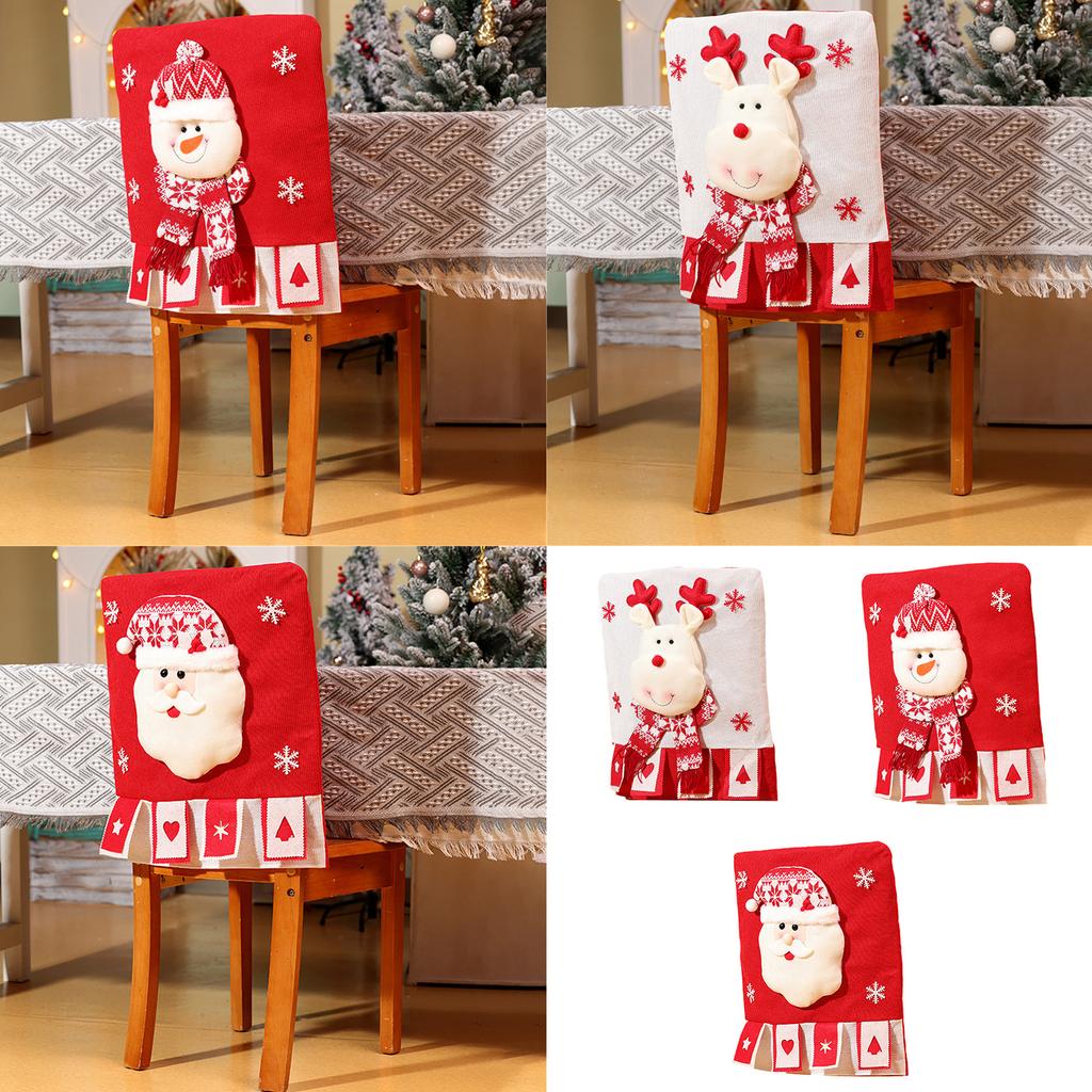 Chair Covers Dining Room Chair Back Cover Slipcover Santa Snowman Elk Pattern for Christmas Holiday Festival Decoration