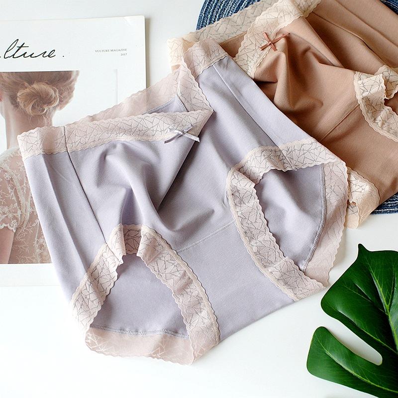Clashing Lace Modal Cotton Women's Panties Mid Waist Triangles Hip Wrap Breathable Bottoms Panty