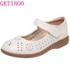 Fashion GKTINOO Genuine Leather Ladies Flats Summer Shoes Woman Plus Size Casual Loafers Hollow Round Toe Soft Comfort Sandals Female