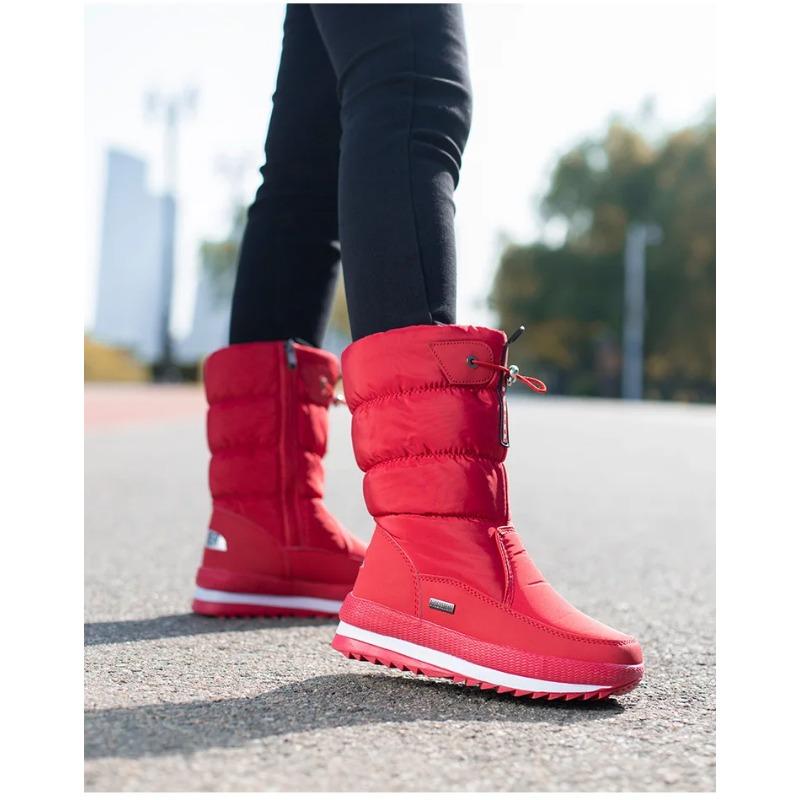 Зимние толстые женские сноубутсы Теплые плюшевые ботинки до середины икры Нескользящие Водонепроницаемые Ботинки на платформе Повседневная женская белая обувь