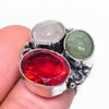 Гранат, Кварц Ручной работы Серебро 925 пробы Ювелирное кольцо Размер 5 A7a74