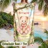 Teddy Bear Theme Beach Towel Personalized Custom Name & Text Soft Quick Dry Beach Towel for Swimming Travel